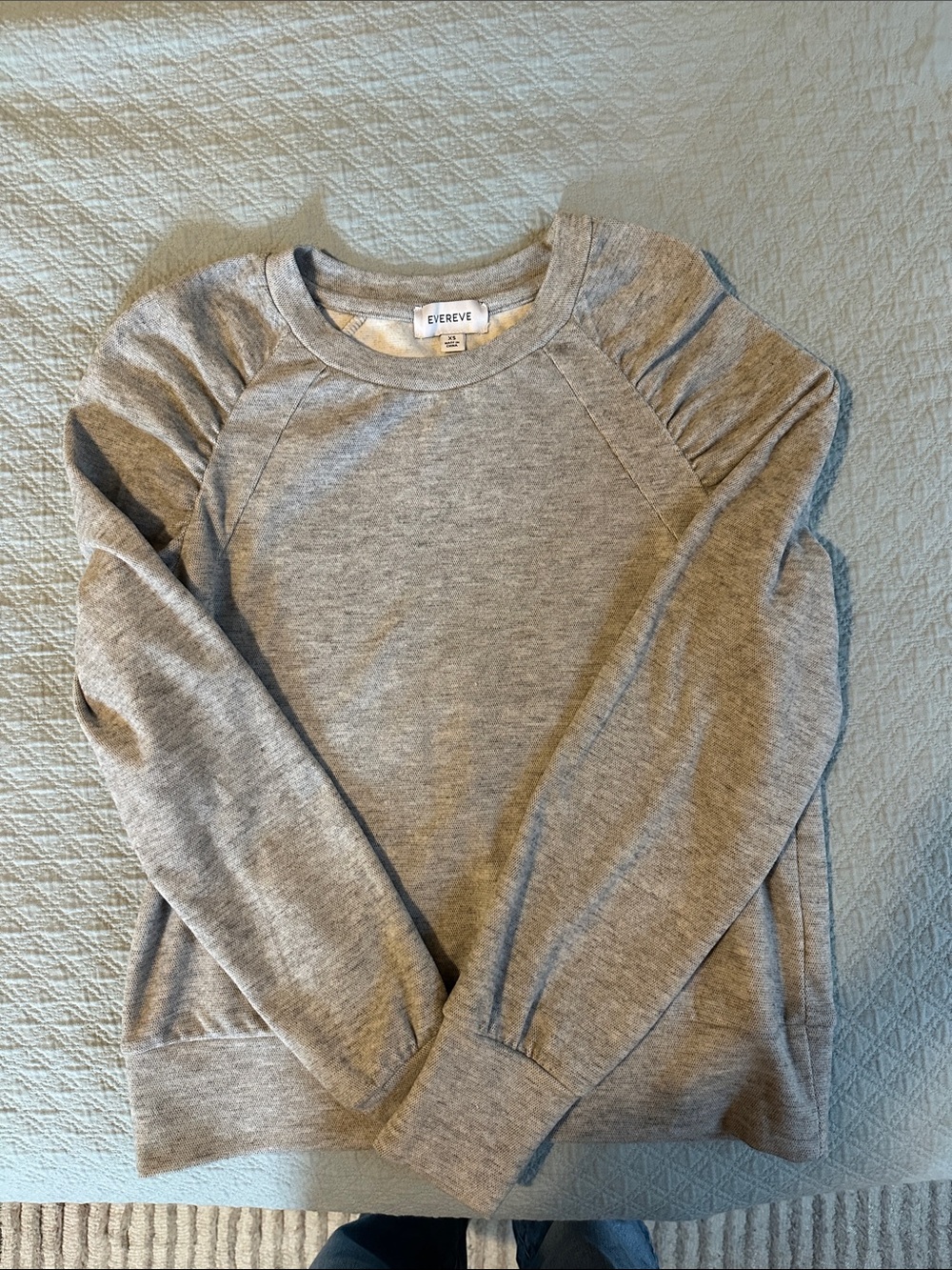 Evereve Light Gray Crewneck Sweater with Puffed Shoulders